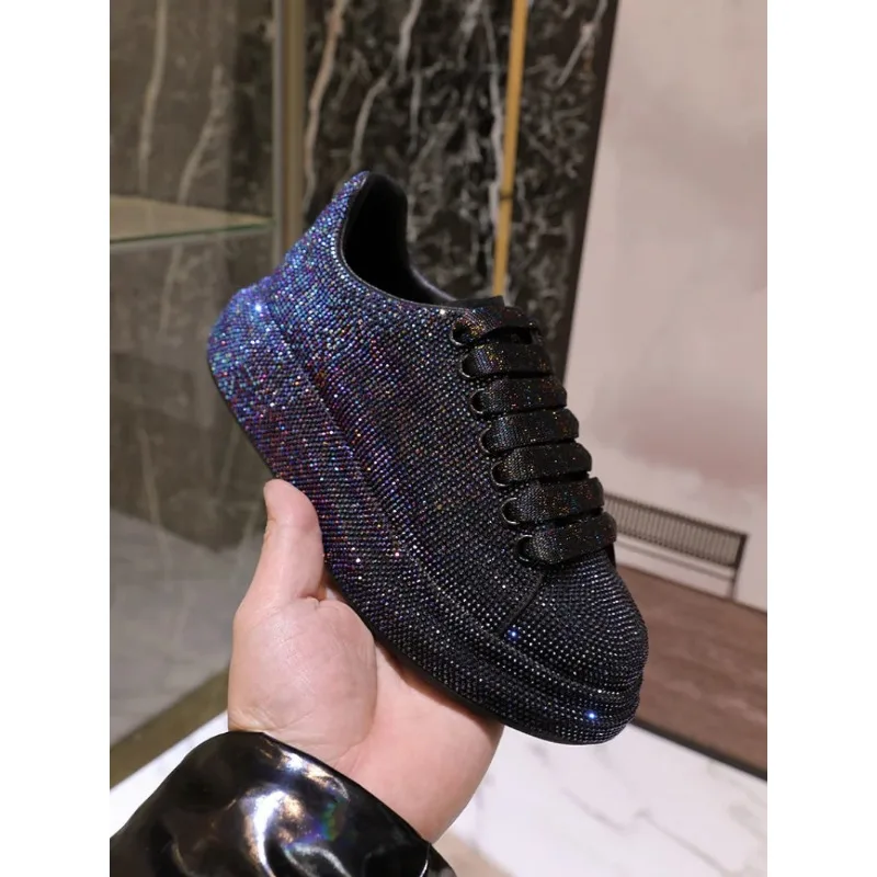 2024 Autumn Leather Women Shoes New Style Fashion Pink Platform Shoes Ins Platforms Sneakers Tide Shine Bling Rhinestone Shoes