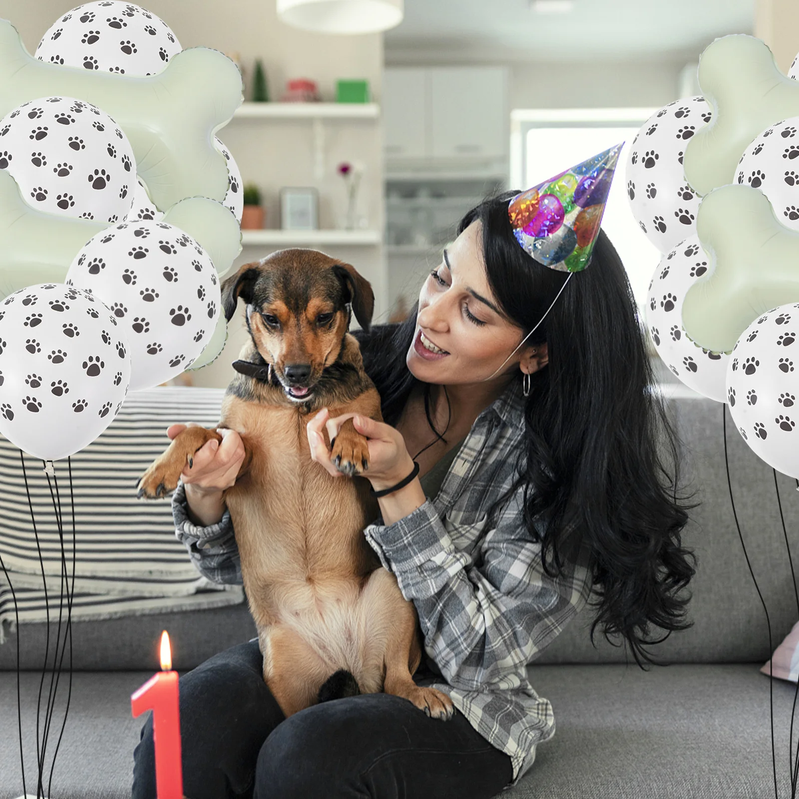 

1Set Dog Paw Pattern Balloons Bone Shaped Decorative Birthday Party Balloon Pet Birthday Balloon Party Scene Balloons