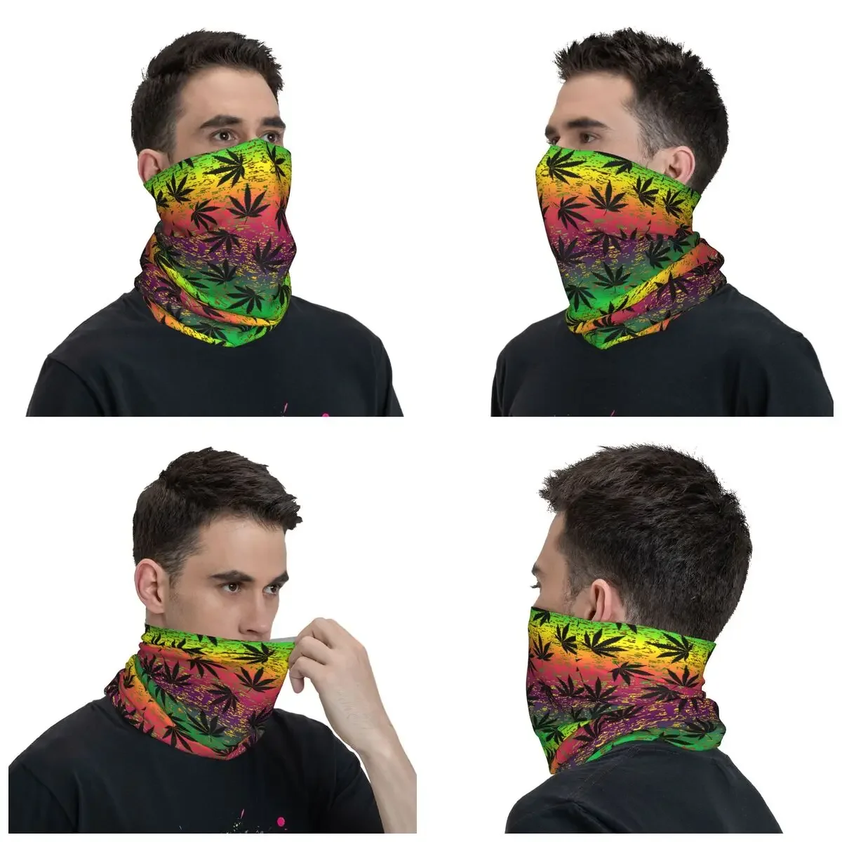 Leaf Plant Bandana Neck Gaiter Printed Grunge Ethnic Hemp Leaves Wrap Scarf Multifunctional Headwear Sprot Adult Winter