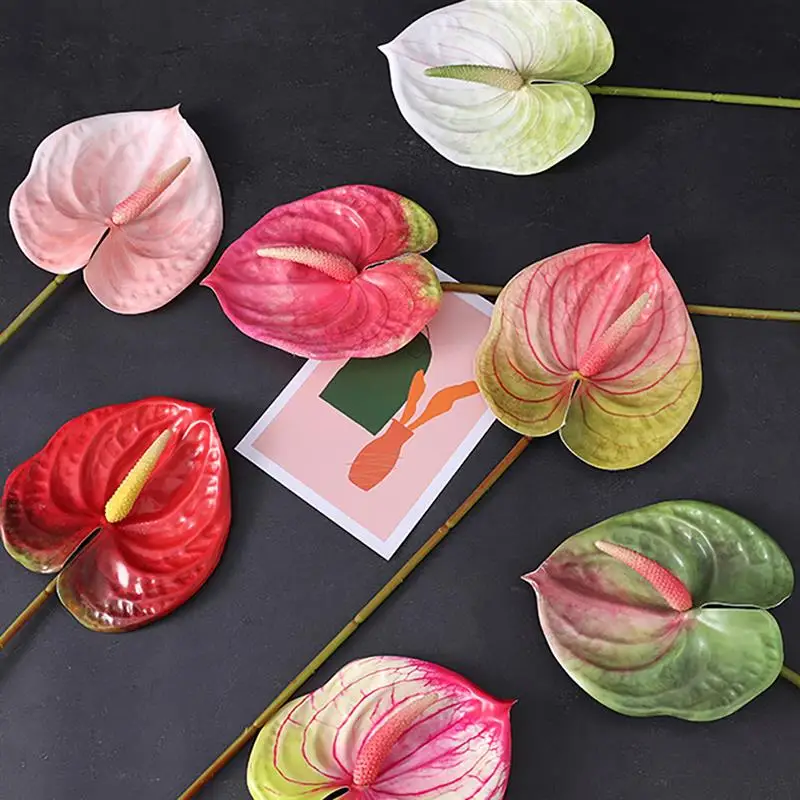 Artificial Anthurium Flower Silk Flower Floral Arrangement Artificial Anthurium Palm Flower 3D Print Simulation Wedding Decor