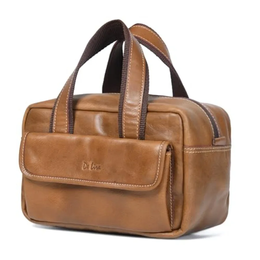 

De Lira Extra Lar Full-grain Leater Toiletry ag ng Kit and Cosmetics Ca 10x6x5.5 in Travel Orgazer for Men and Women Ligt rown