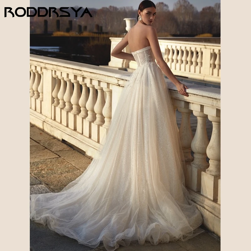 RODDRSYA Tule Cintilante Vestidos De Casamento Sem Alças Princesa Apliques Festa De Noiva Romântico Pérola Sem Encosto Zi Tule Cintilante Vestidos De Casamento Sem Alças Princesa Apliques Festa De Noivapper Custom Made