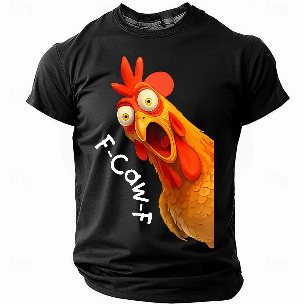 Funny Screaming Rooster Graphic T-shirt for Men 2025 New Fashion Men's T Shirt Clothing Simple Casual Crew Neck Short Sleeve Top