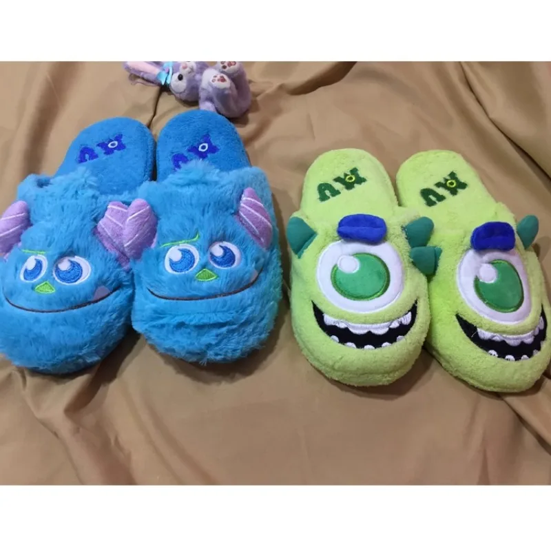 Disney Monsters University Sulley Sullivan Mike Wazowski Plush Slippers for Home Cartoon Winter Shoes Child Adult Toys Gifts