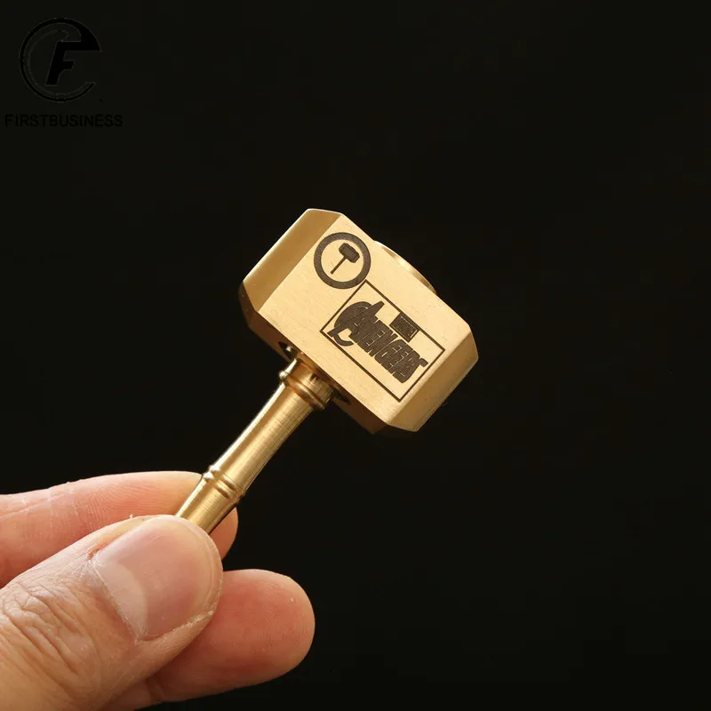 Solid Brass Thor Hammer Ornament Head 360 Degrees Rotatable Handtool Miniature Assembled Finger Spinner Figurines Men Gifts