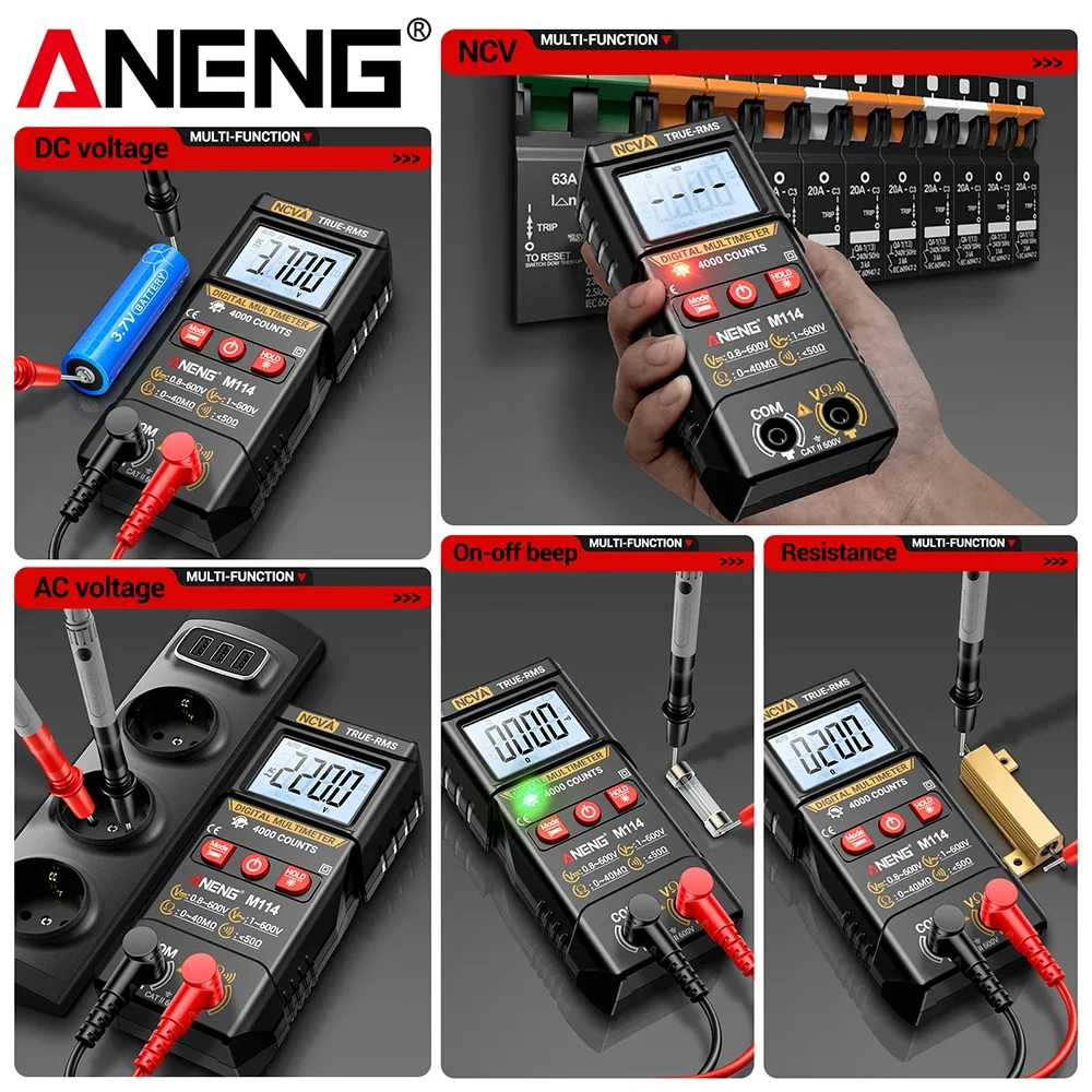 Mini Multimeter Automatic Digital Multi-function AC/DC Voltage ANENG M114+B20 Voltage Tester One Word/cross Head Dual Screwdrive