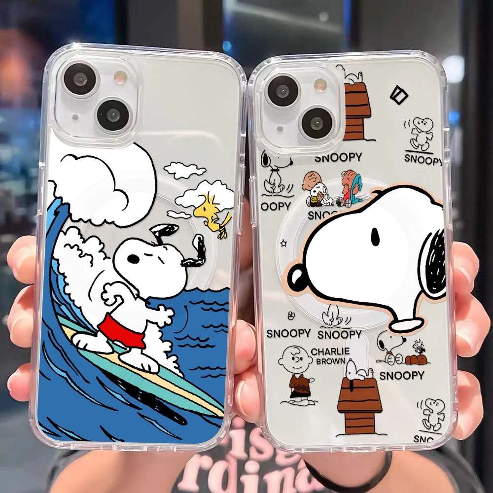 Cute S-Snoopys Dog Magnetic Phone Case for Samsung Galaxy S25 S24 S23 S22 S21 S20 FE Edge Plus Ultra 5G Soft Clear TPU Cover
