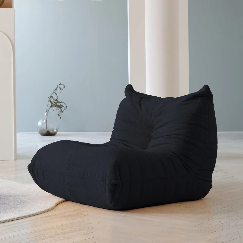 

34" Living Room Fireside Chair, Lazy Sofa Chairs, Comfy Floor Sofa Couch, Teddy Velvet Bean Bag Chairs for Adults, Foam-Filled A
