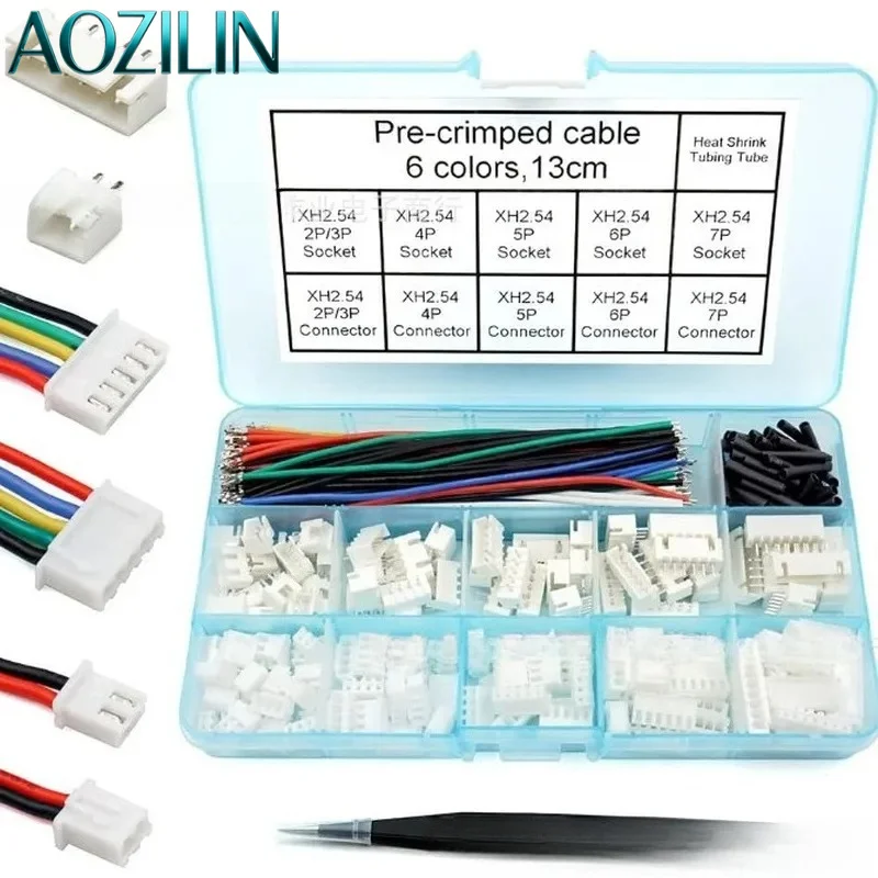 AOZILIN For 2.54mm XH Connector Receptacle Kit Pre Crimped Cable Wire Harness 2 3 4 5 6 7 Pin Housing Male Female Plug Socket