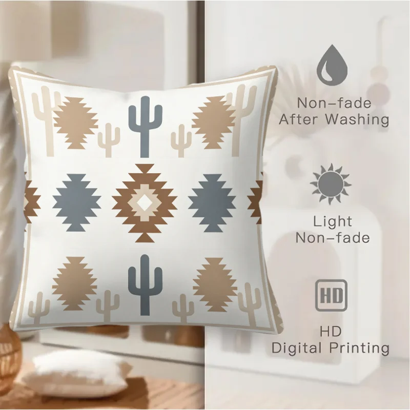 Southwestern Aztec Cactus Print Throw Pillow Cushion Accent Pillow 45×45cm Includes Pillow Core Sofa Western Home Decor