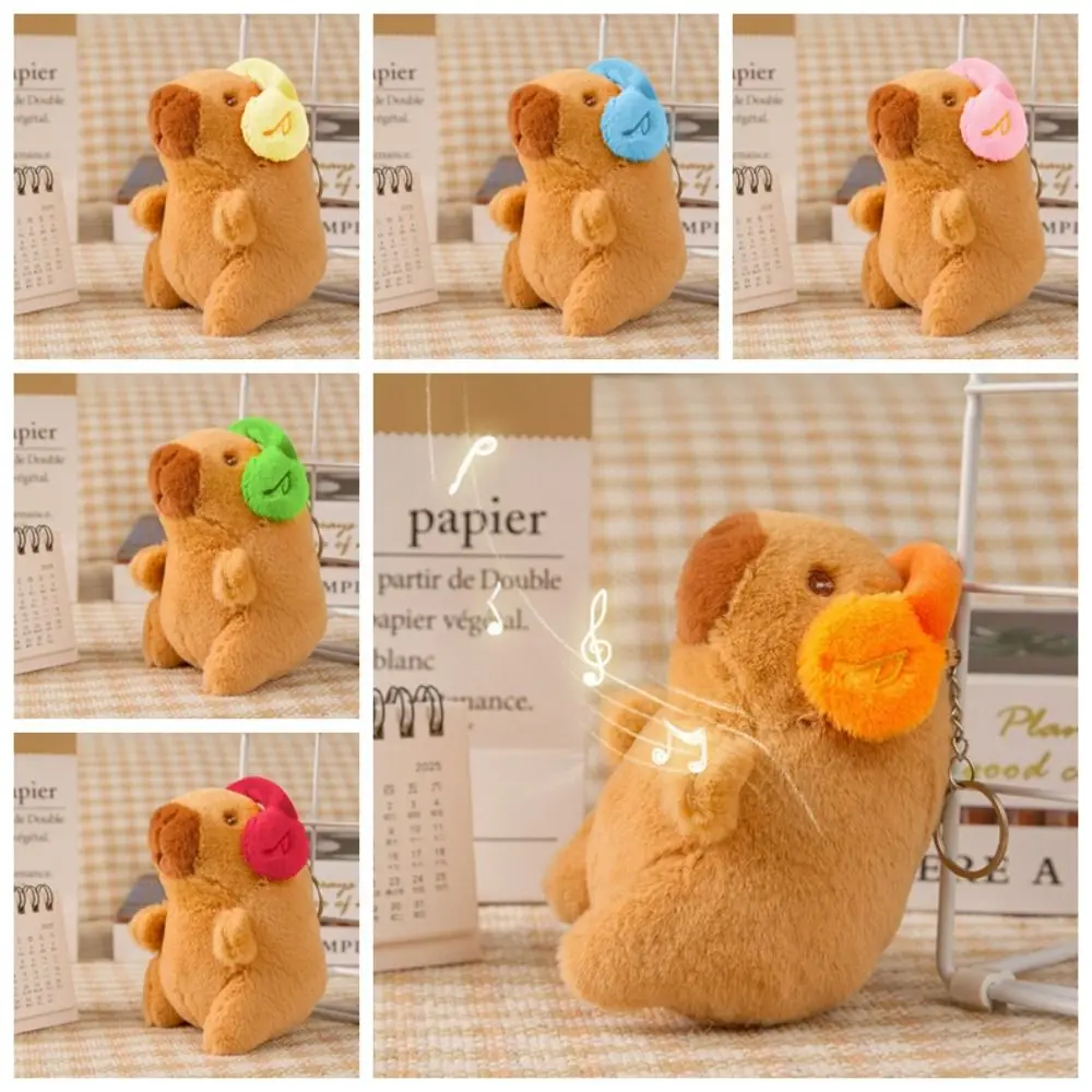 High Quality Plush Capybara Doll Key Chain Multicolor Wearing Headphones Capybara Pendant Hanging Ornaments Bag