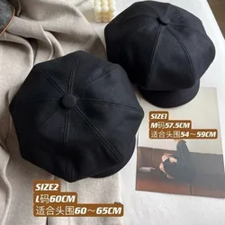 Japanese Vintage Black Tweed Octagonal Beret Hats for Men Women Autumn Winter Casual All-match Artist Newspaper Painter Caps Hat