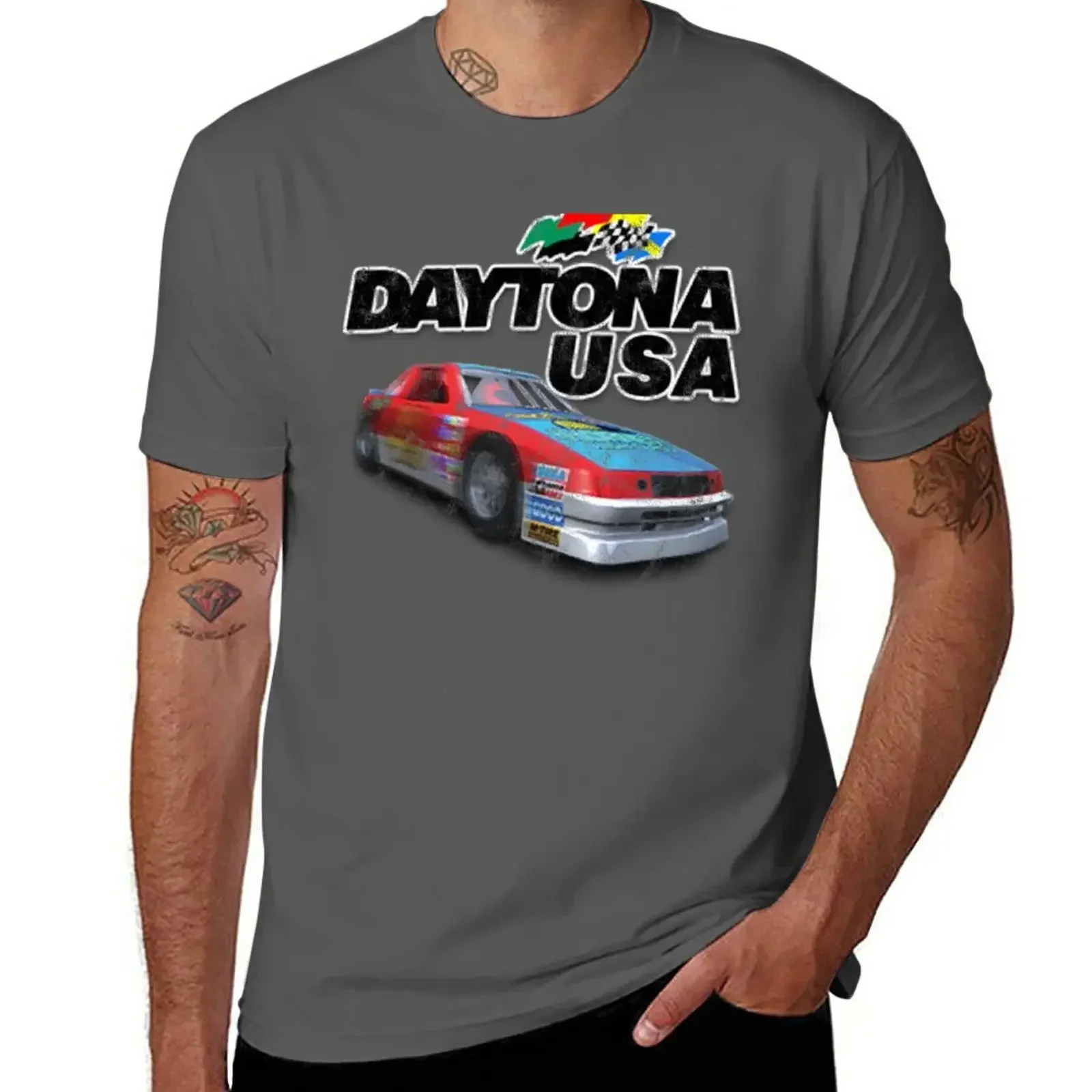 Plus Size Tops Mann Kleidung benutzer definierte T-Shirts entwerfen Sie Ihre eigenen Trainings hemden für Männer Daytona USA Distressed Car Logo T-Shirt