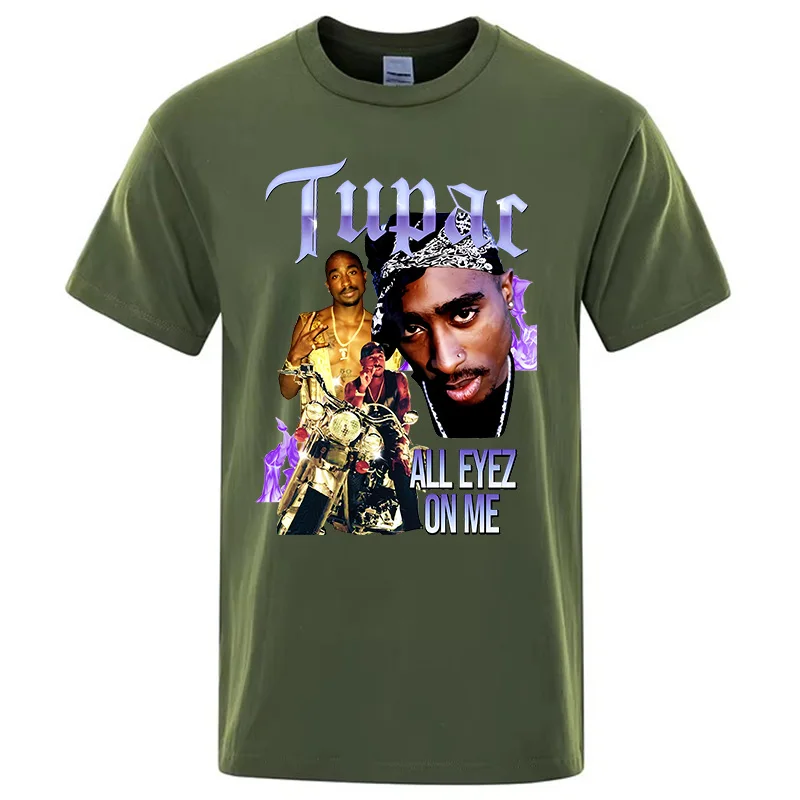 Summer Fashion Cotton T-shirt Rapper Tupac Top Hip Hop Street Wear Oversized Short Sleeve T Shirt Men's and Women's Tshirts