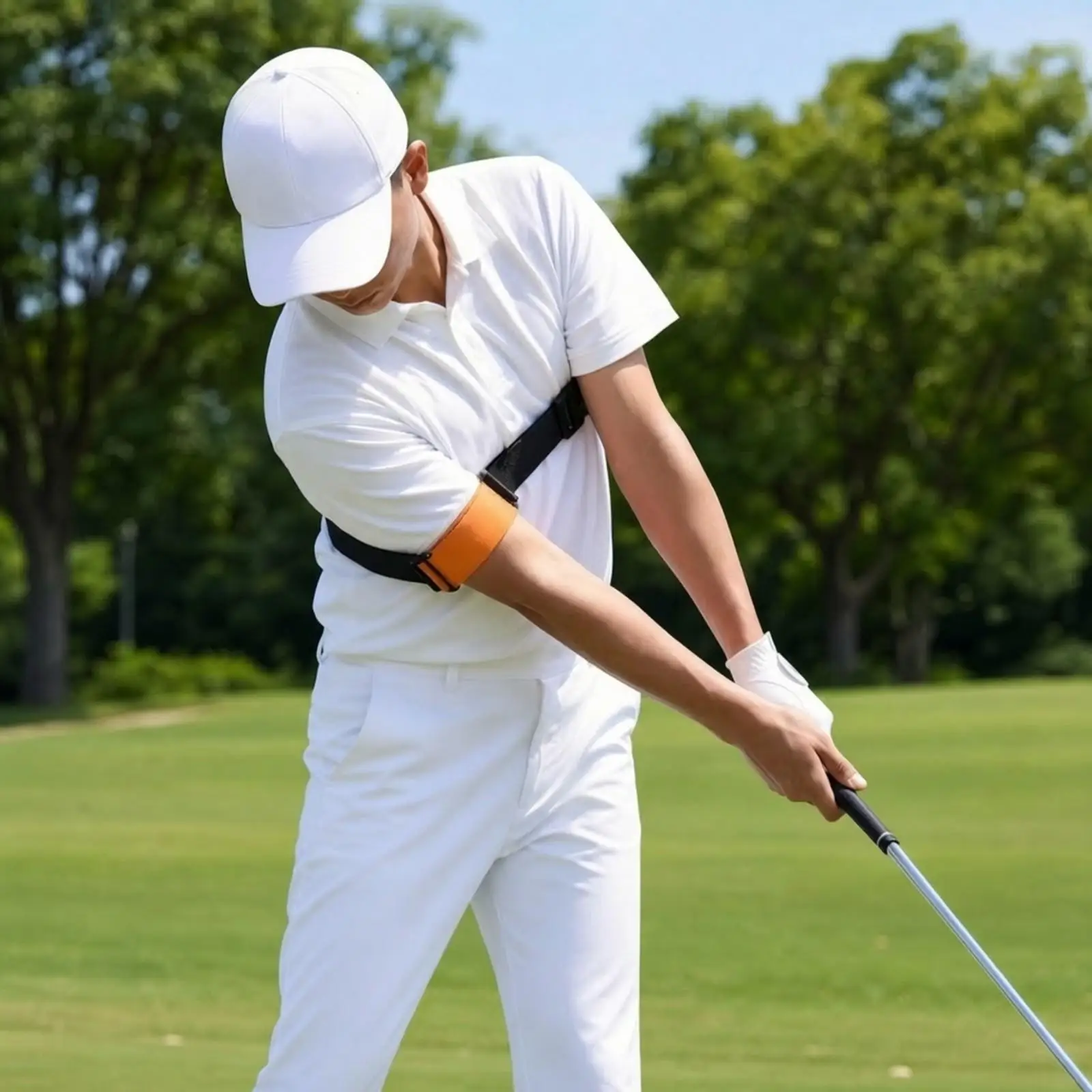 Golf Swing Practice Band Adjustable Nylon Strap for Arm and Body Connection Training Tool for Golfers All Levels