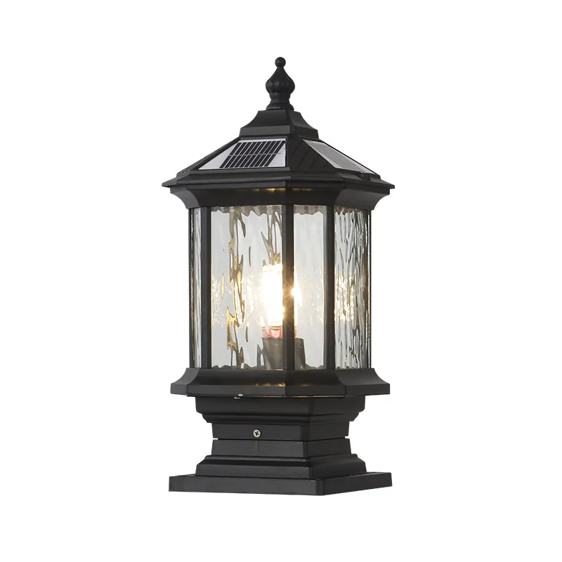 Solar LED Outdoor Antique Column Light Waterproof Aluminum Glass Modern Villa Garden Park Lighting Landscaping Decor