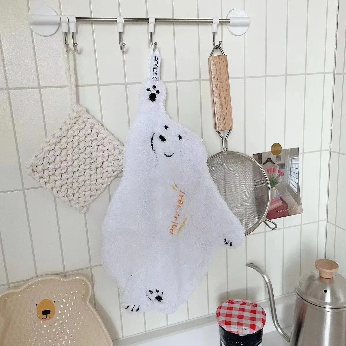 Hand Wiping Towel Super Absorbent Hanging Kitchen Towel Coral Design Thick Cartoon Hand Towel