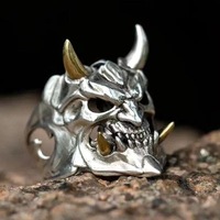 Retro Prajna Mask Ring For Men Punk Gothic Rock Hiphop Adjustable Open Ring Handmade Designer Jewelry Biker Accessories Man Gift