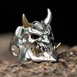 Retro Prajna Mask Ring For Men Punk Gothic Rock Hiphop Adjustable Open Ring Handmade Designer Jewelry Biker Accessories Man Gift