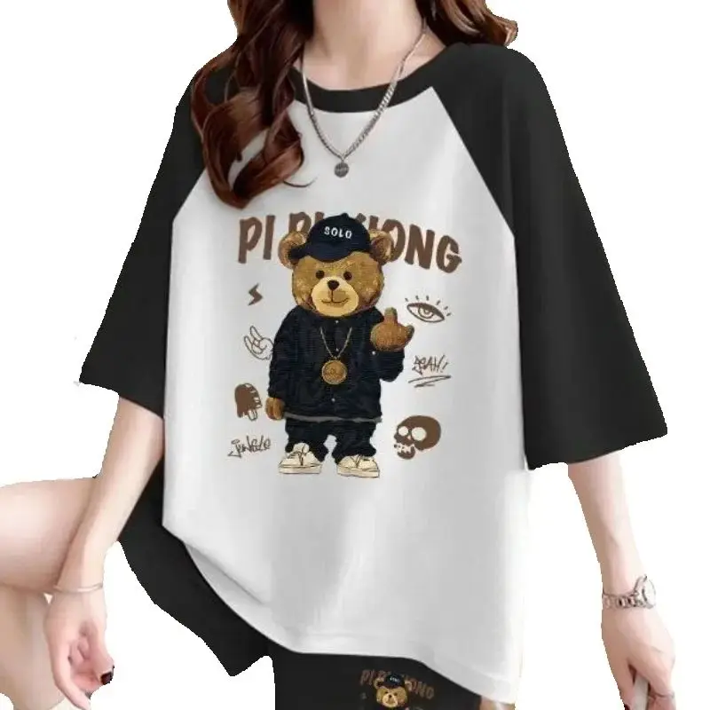 

Women Suit 2025 Summer New Fashion Trend Printed Shoulder Short Sleeve T-Shirt Shorts Two Piece Set Loose Versatile Home Pajamas