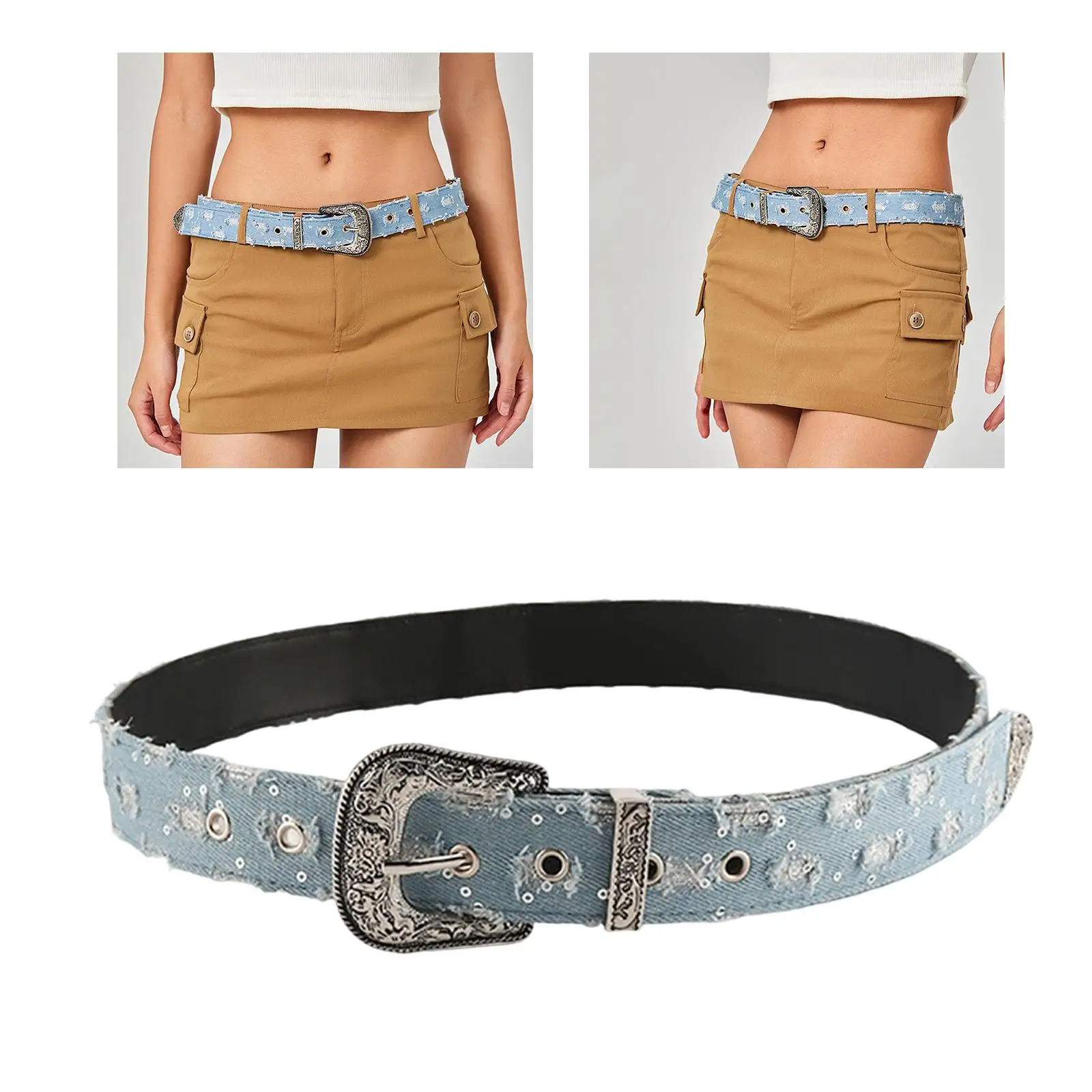 Denim Waist Belt Costume Accessories Retro Style Punk Waistband for Skirt Dating Lady