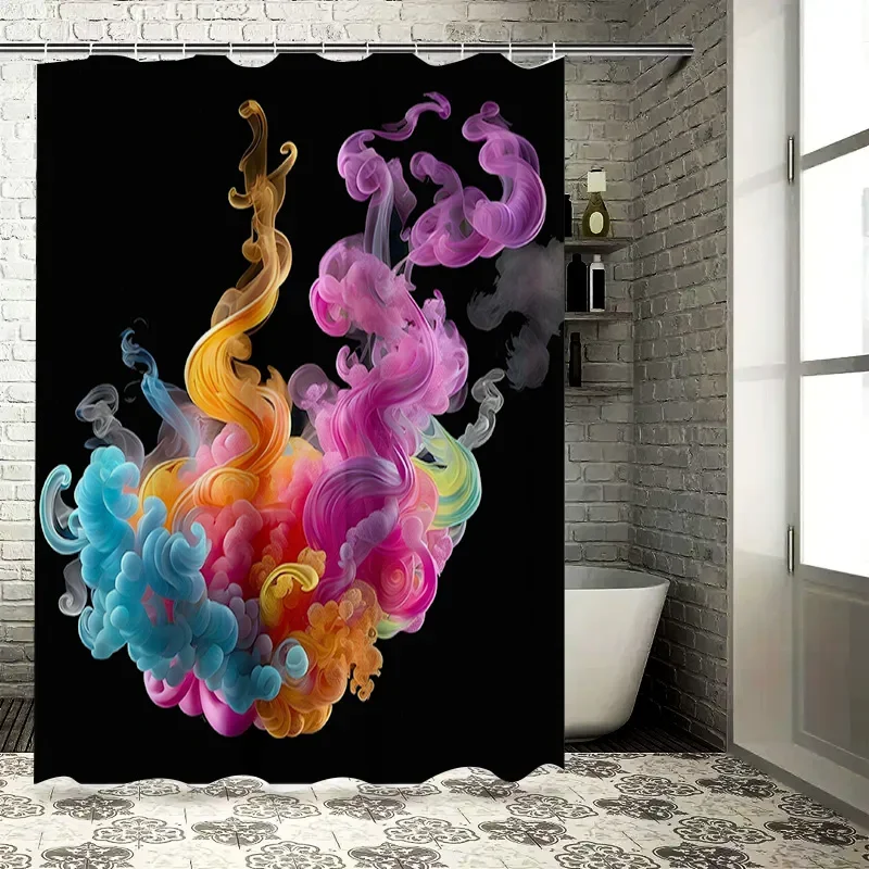 

Brightly Colored Watercolor Shower Curtain with Vibrant Smoky Effect Modern Bathroom Decor for Home Use (Black)