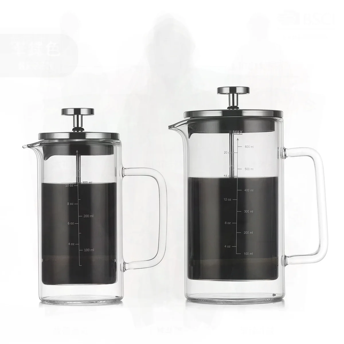 

Высококачественный двухслойный стеклянный кофейник из боросиликатного стекла со шкалой, прямой корпус, французский фильтр, ручной горшок для дома