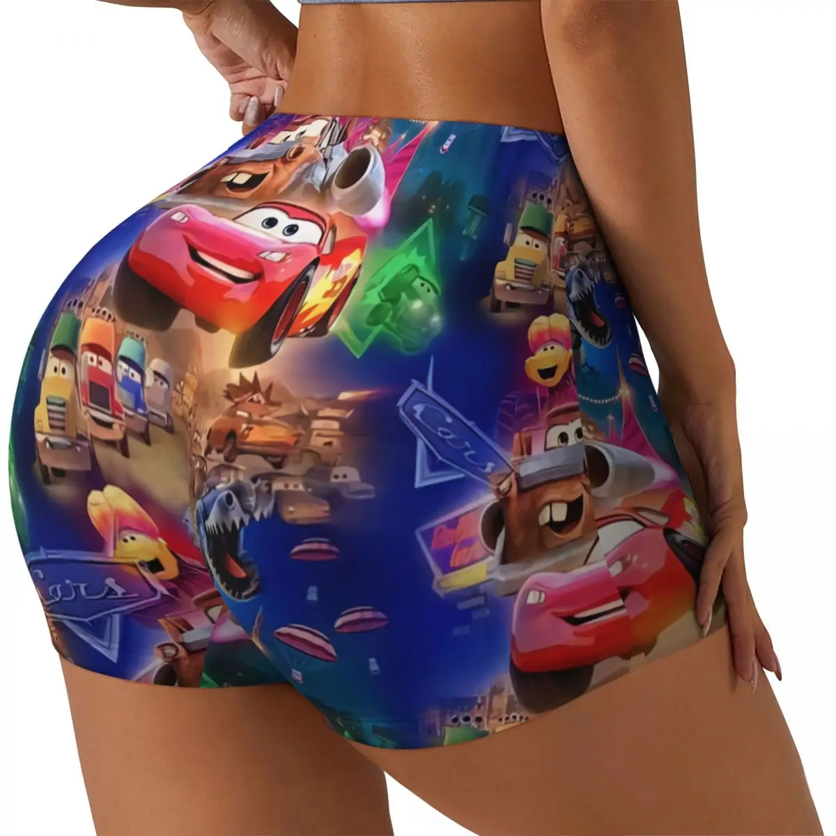 Custom Lightning McQueen Car Pattern Volleyball Biker Workout Shorts for Women Gym Athletic Yoga Shorts