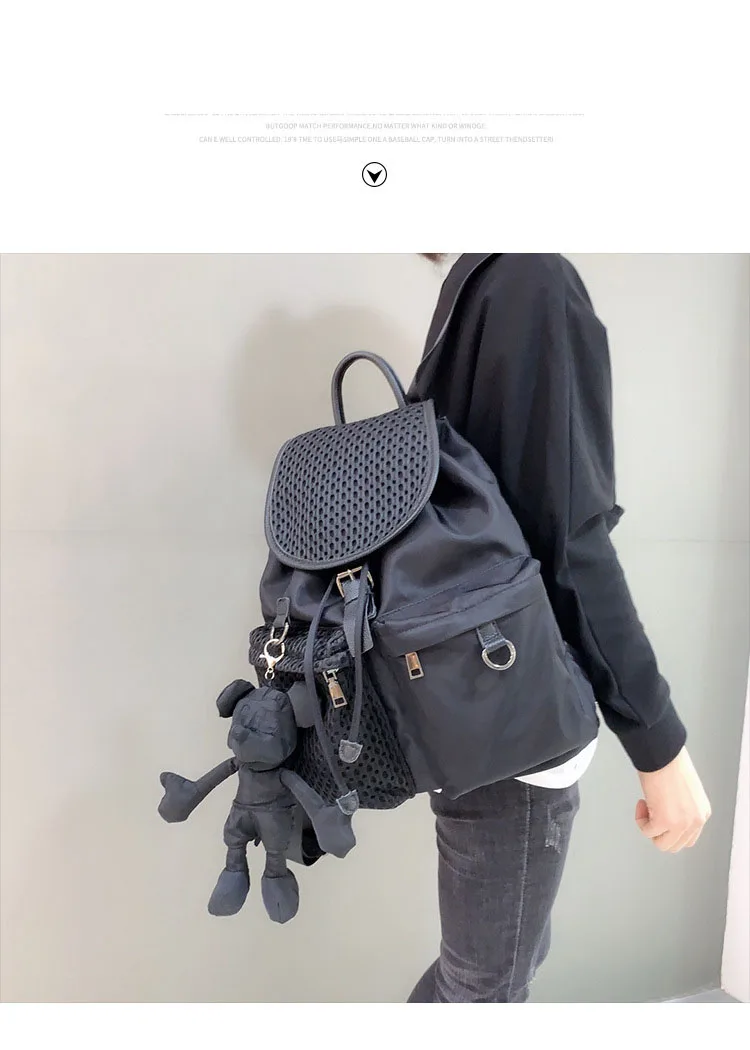 Women Shoulder Bag Nylon Denim With Real Leather Drawstring Flip Backpack Multi Pocket Casual Commuter Bag For Women Men new