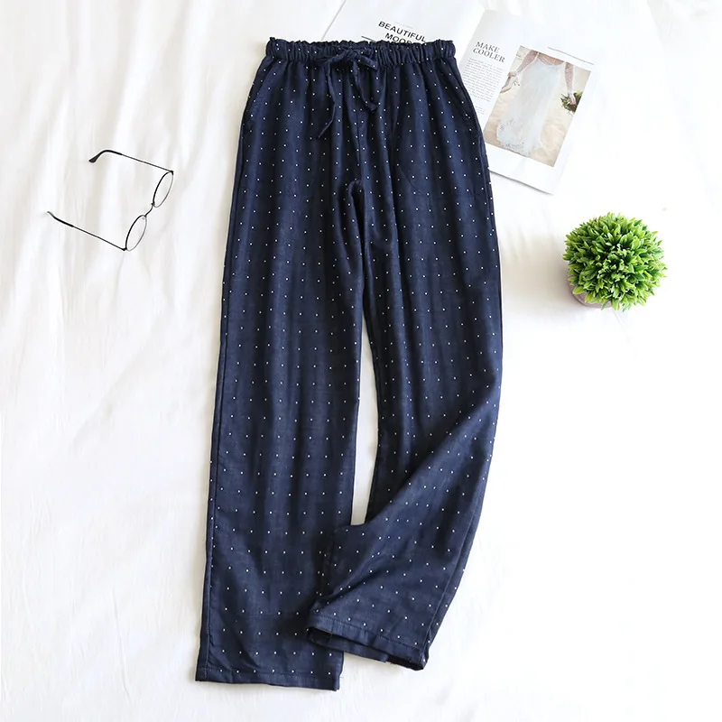 Spring Autumn Men Cotton Sleep Pants Male Soft Night Trousers Men Casual Polka Dot Home Pants Sleepwear Pajama Pants Men