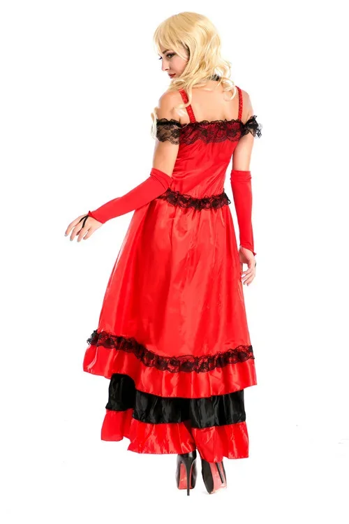 Red Sexy Lace Spanish Gypsy Flamenco Dance Costume Halloween Cosplay Queen Stage Performance Uniform