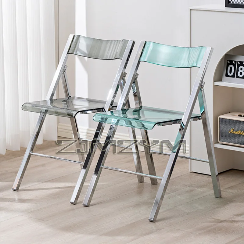 Transparent Metal Folding Chair Home Dining Chair Photo Back Can Accommodate Stool， Backrest Makeup Chairs
