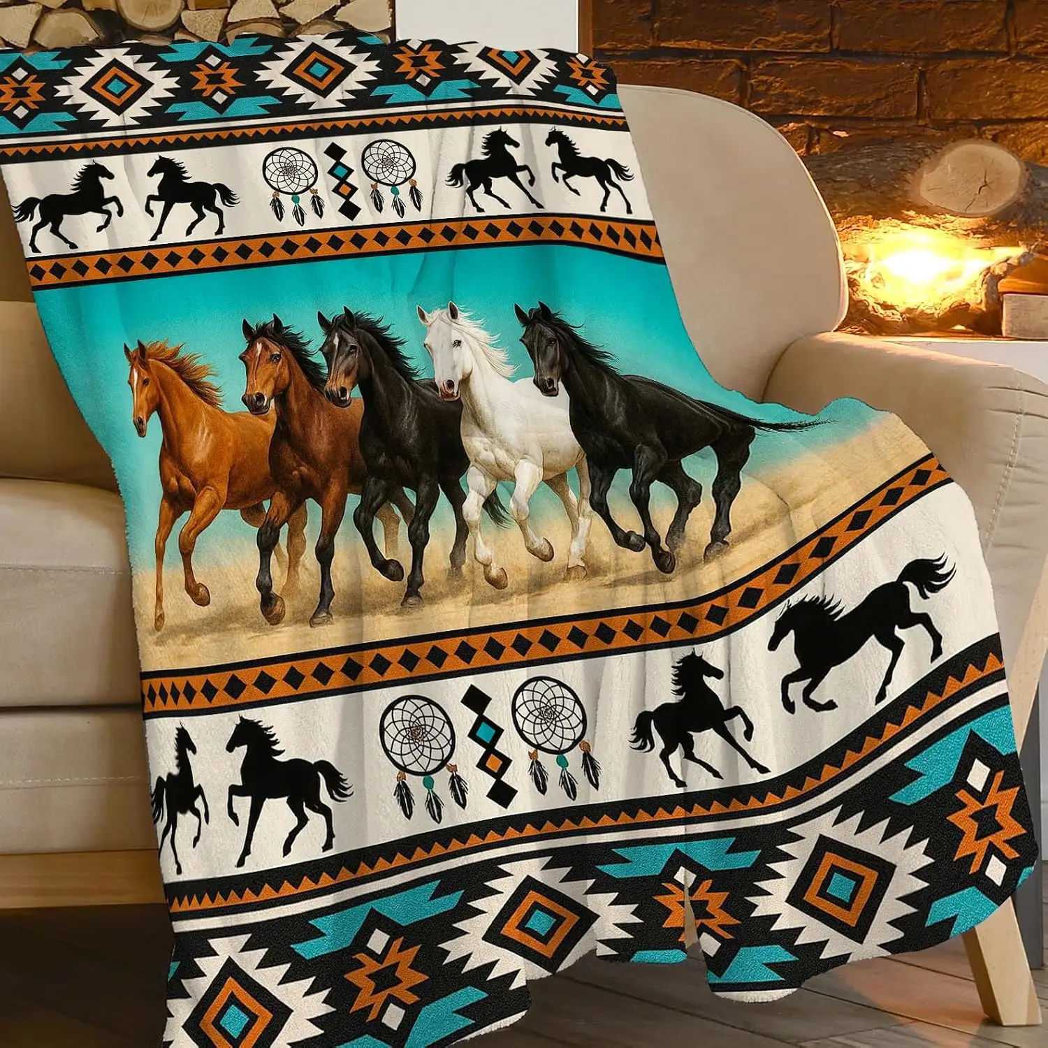 Horse Soft Cozy Blanket Western Horses Throw Blanket Super Plush Warm Stuff Lightweight Fleece Flannel Blankets Gifts for Women