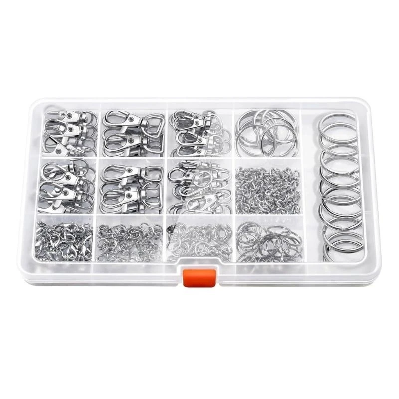 Pack of 265 Convenient Metal Keychain Rings Rotating Spring Hooks Chain Clip