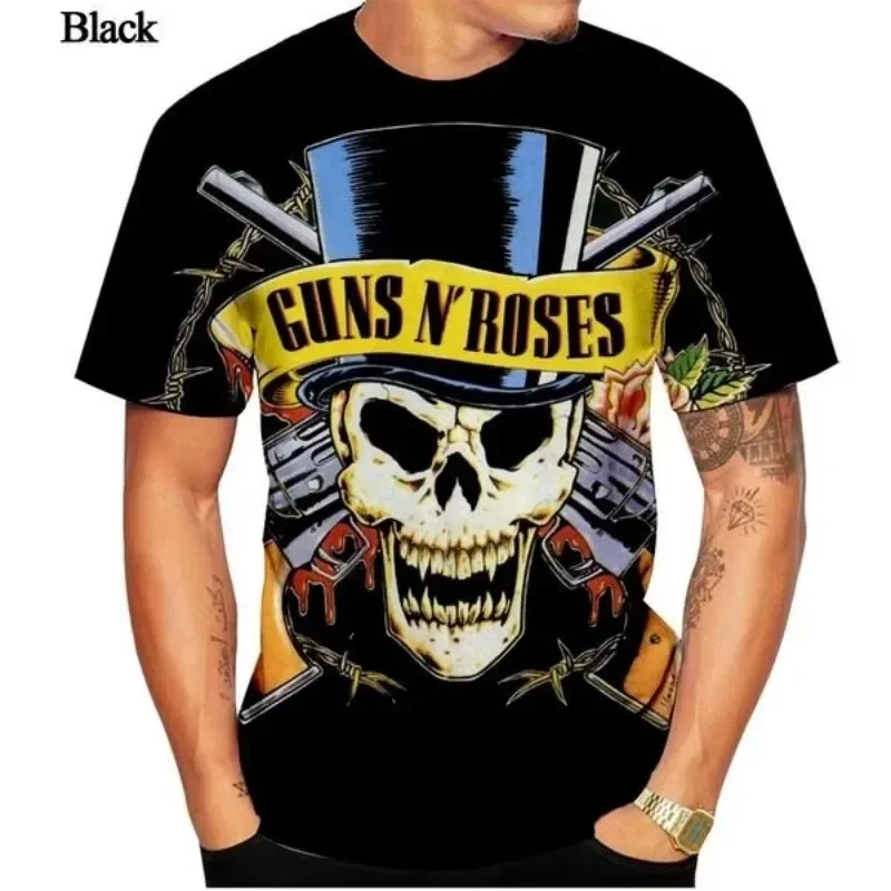 موضة عادية للرجال جديد البنادق ن الورود ثلاثية الأبعاد تي شيرت مطبوع شخصية Harajuku قصيرة الأكمام الهيب هوب الشارع المعتاد تي شيرت بلايز