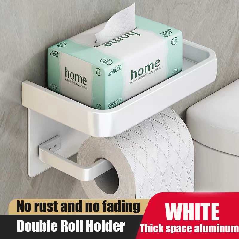 Aluminum Alloy Wall Mount Toilet Paper Holder WC Storage Organizer Roll Paper Phone Shelf Holder Bathroom Accessories