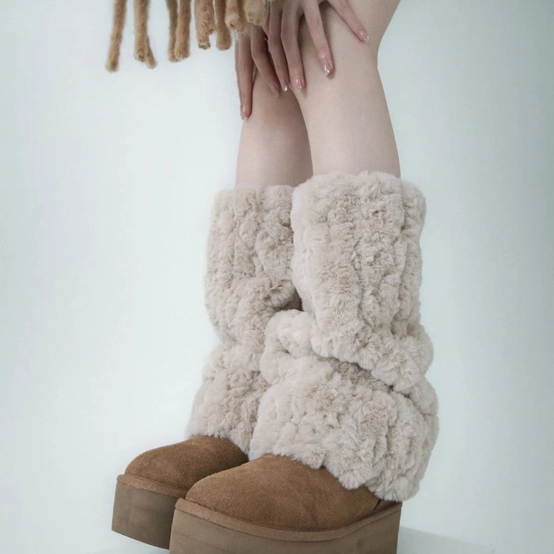 Fuzzy Faux Furs Leg Warmers Furs Long Cuffs Cover Has Elastic Pair Carnivals Boot Cover JK Uniform