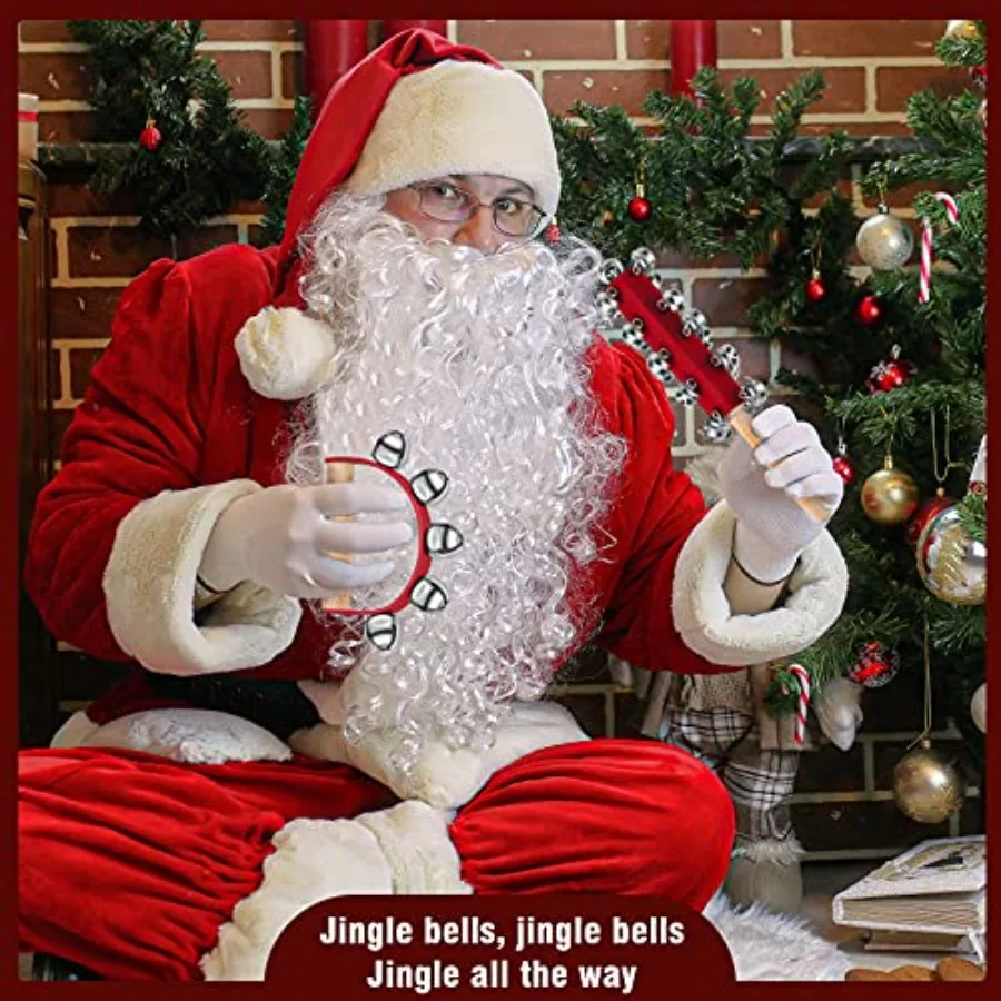 Boao 5 قطعة أجراس جلجل اليد لعيد الميلاد للبالغين مقبض خشبي أحمر شاكر مزلقة أجراس اليد الآلات الموسيقية لعيد الميلاد B