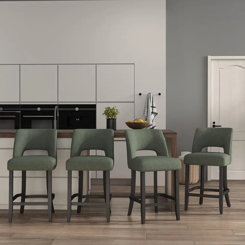 

Набор из 4 барных стульев, 26 дюймов, с обивкой, для барной стойки, с черными ножками, для кухонного острова или столовой