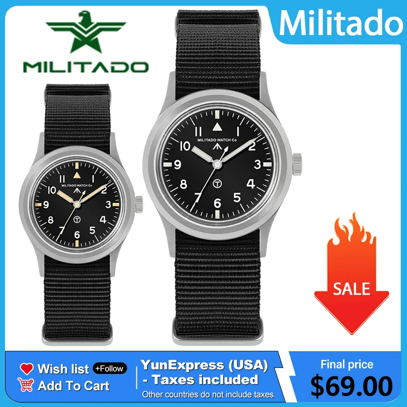 Militado ML14 VH31 Quartz Watch Stainless Steel Sweep Second Quartz Movement  Sapphire Crystal BGW9 C3 Luminous Men Watches