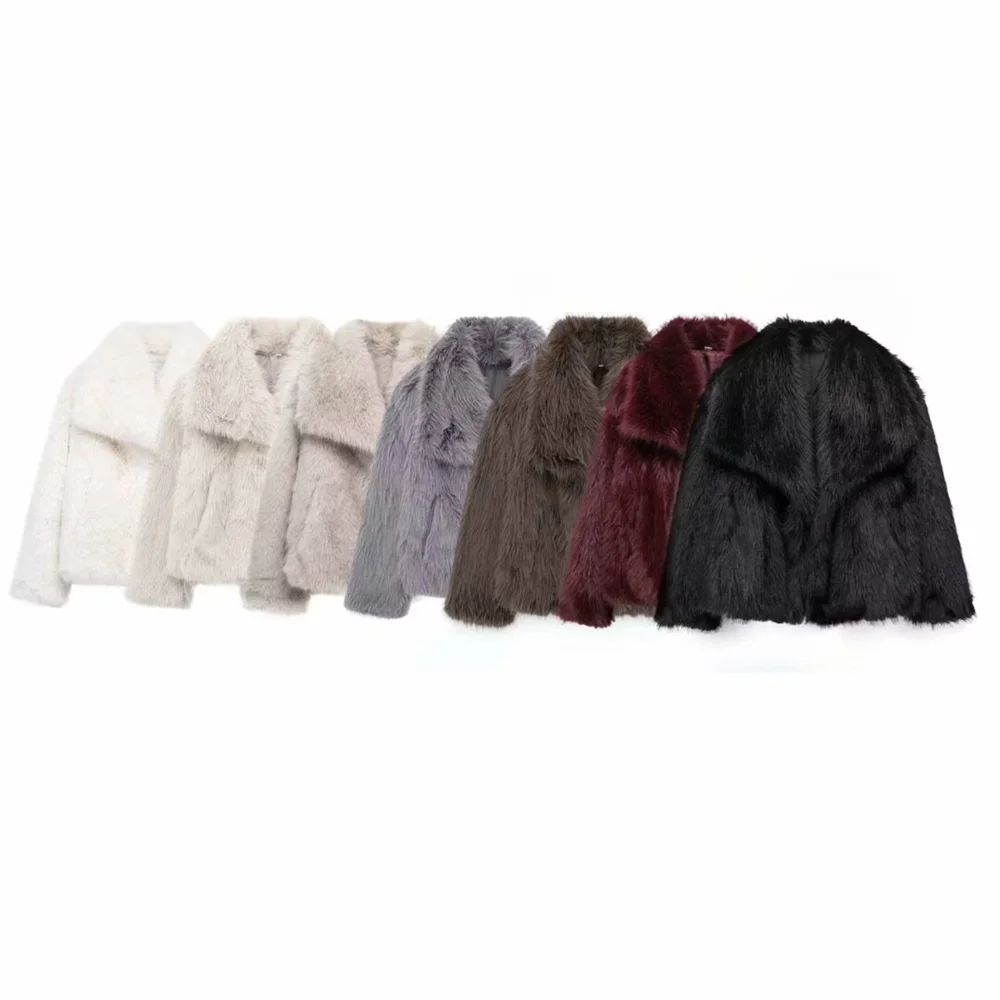 

PB&ZA2024 Autumn New Women's Fashion Style Versatile Solid Color Loose Collar Artificial Fur Short Coat