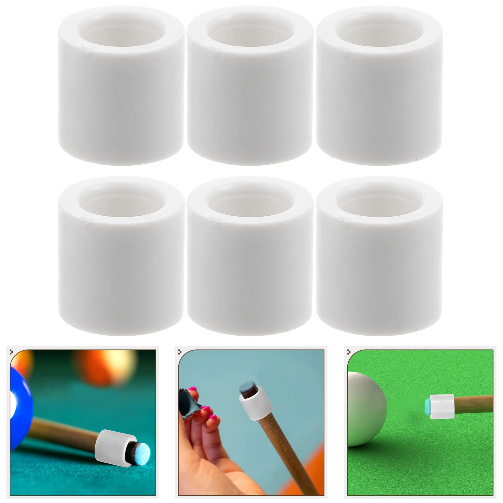 

6pcs Pool Ferrules Billiards Club Tip Protective Cover Snooker Plastic Replacement Parts Lightweight Portable Black