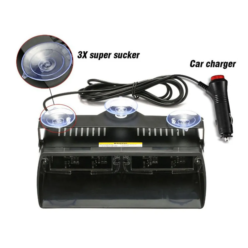16LED Emergency Dash Car Vehicle Windshield Warning Flash Strobe Light with Suction Cup for Car Truck Flashing Signal Lamp 12V