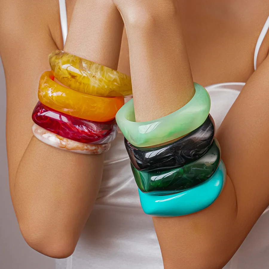 فاسق غير النظامية مربع الراتنج الاكريليك لطخة الإسورة أساور للنساء سميكة هندسية الإسورة سوار بيان سحر المجوهرات #1