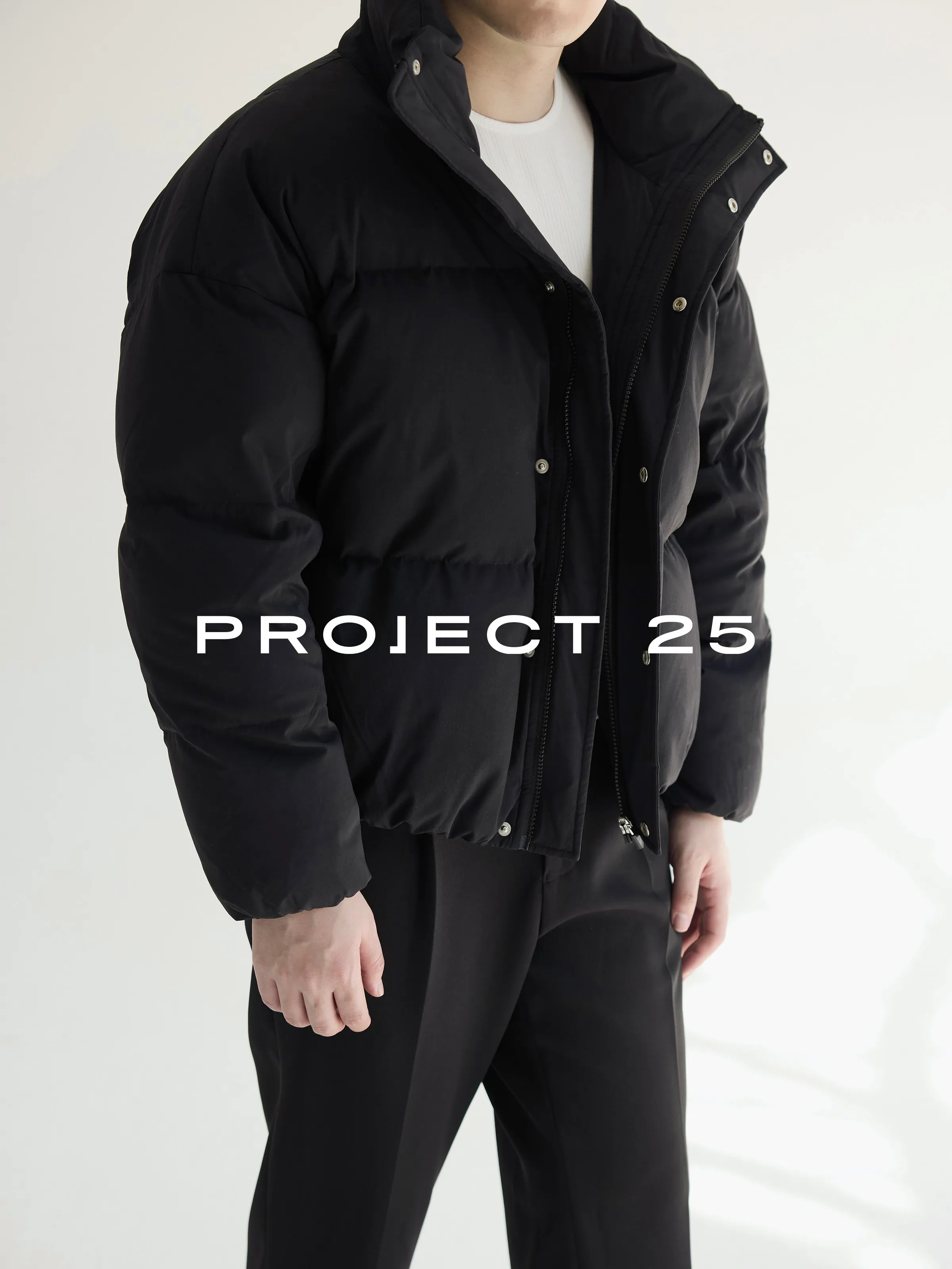 PROJECT 25 New Men's 90% White Duck Down Short Down Jacket 3-Proof Nylon Textured High Neck Loose Warm Outerwear