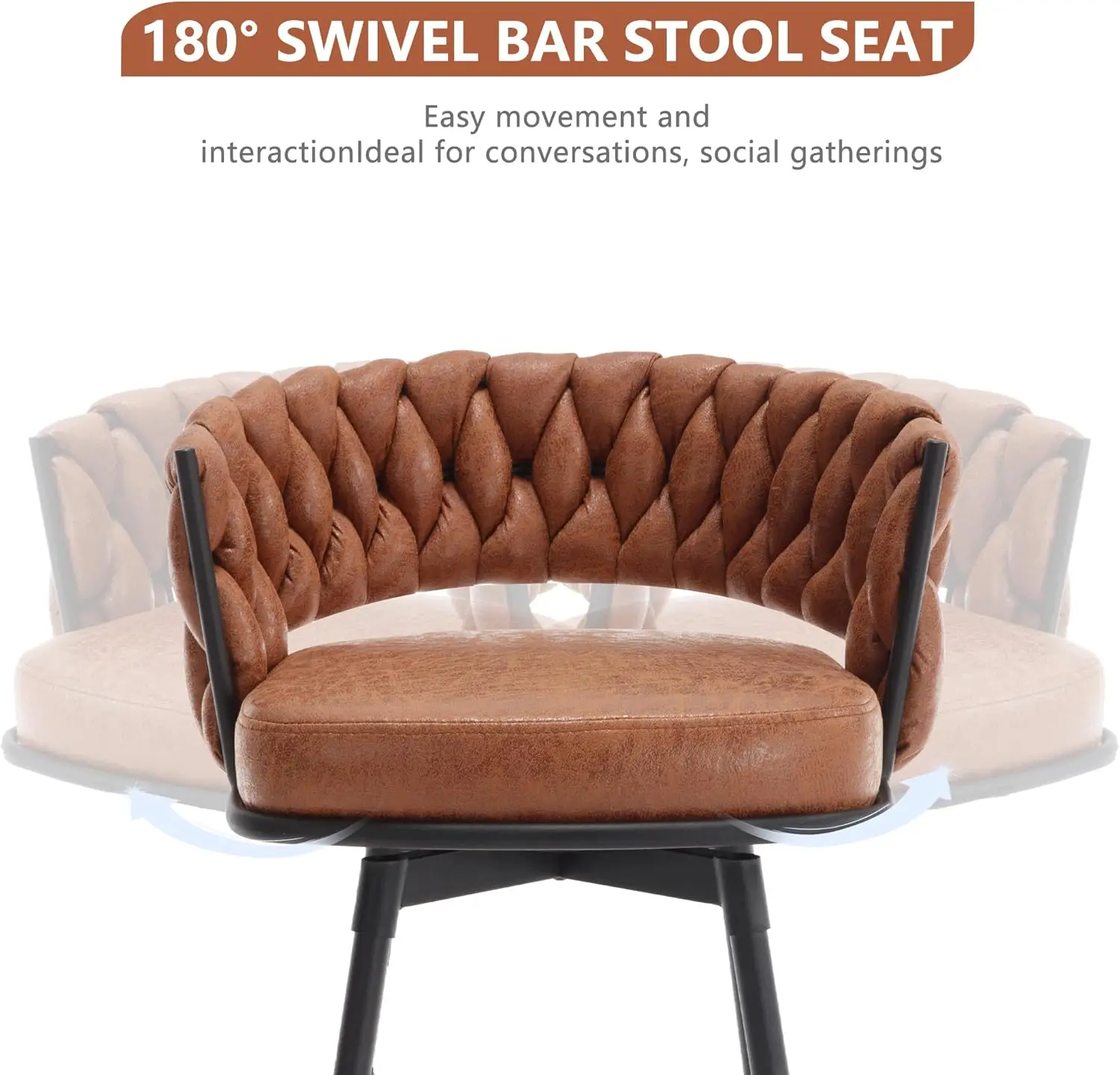 BV Counter Height Bar Stools Set of 2, 26' Seat Height, 180° Swivel, Woven Back & Footrest, Suede Fabric for Kitchen Island, Bar