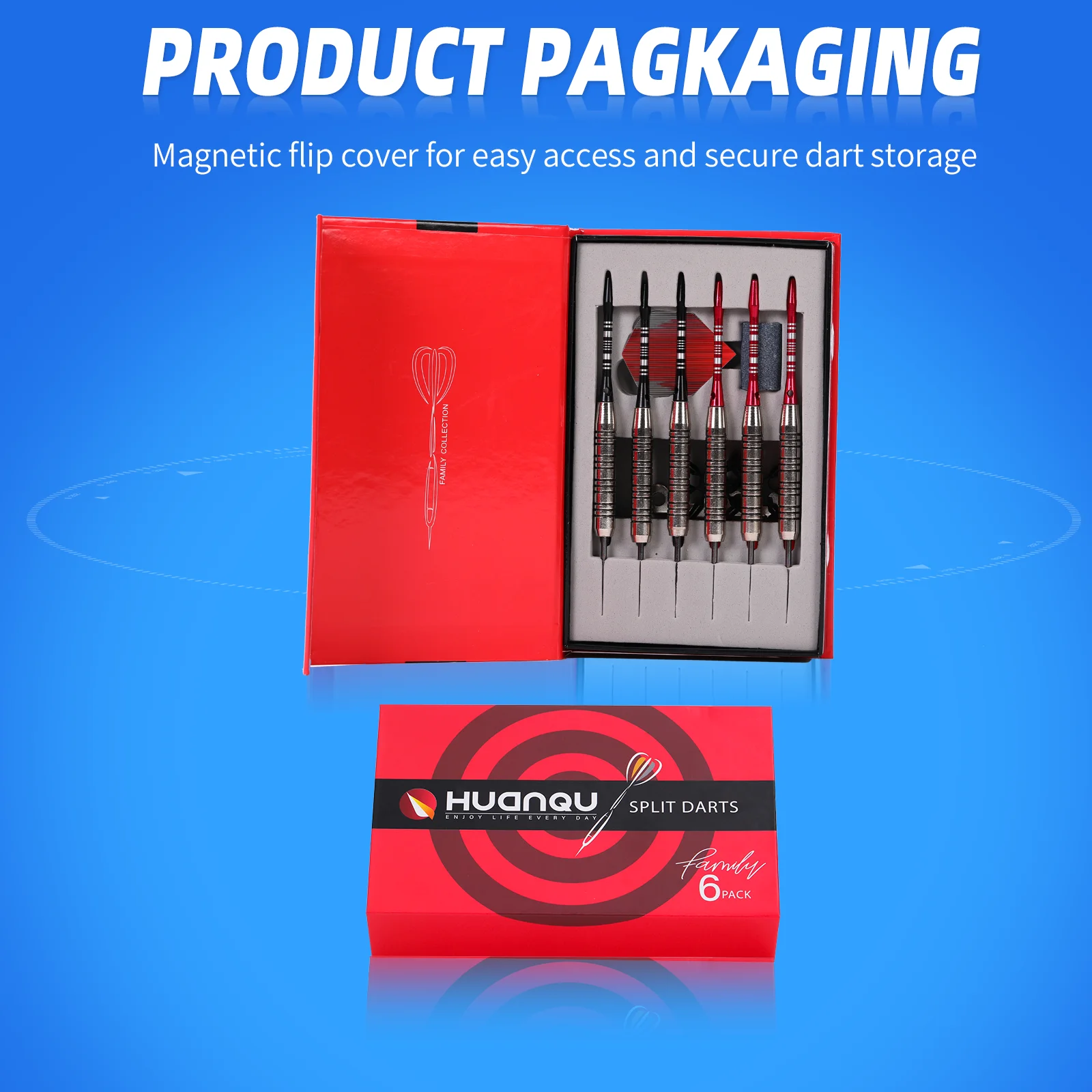 

Huanqu 22g Six-Piece Hard Dart Set, Iron Darts, Universal Darts, Complete Professional Accessories, Suitable for Daily Practice, Professional Competitions, Bar Entertainment, Family Gatherings, Leisure and Competitive Dart Supplies