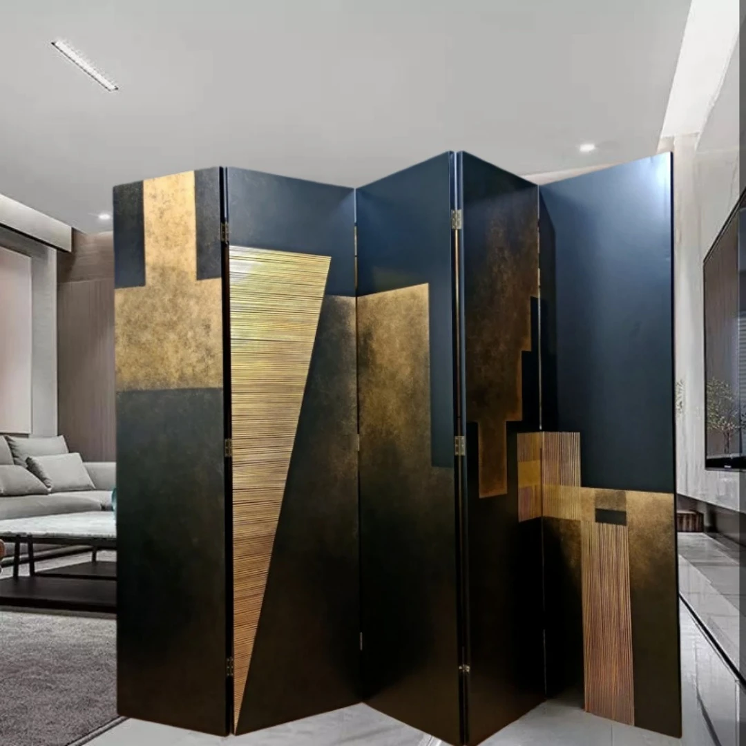 Modern minimalist style gold foil screen living room entrance exhibition hall hotel studio background wall decoration folding