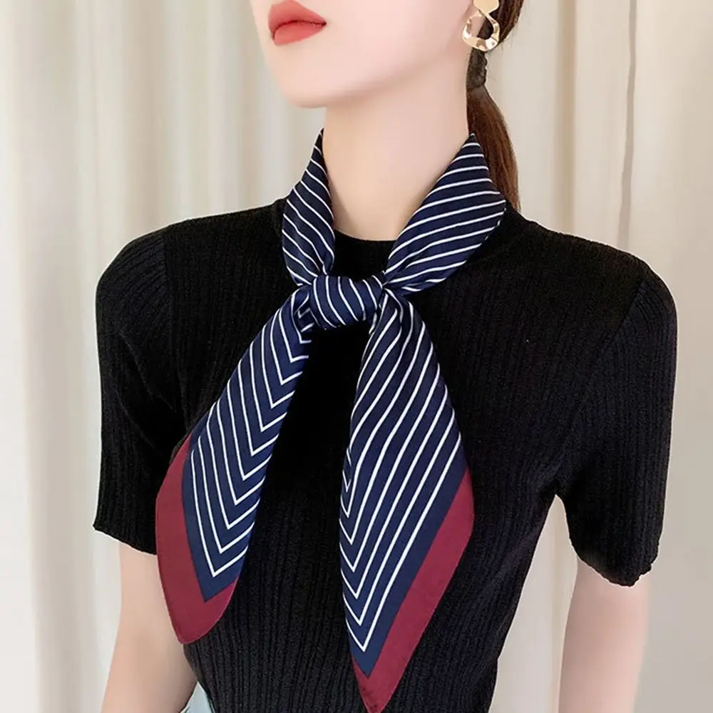 وشاح حريري عقال حقيبة فرنسية الديكور وشاح مربع كبير مخطط وشاح مطبوع الإناث شال وشاح حريري الأوشحة الكورية نمط