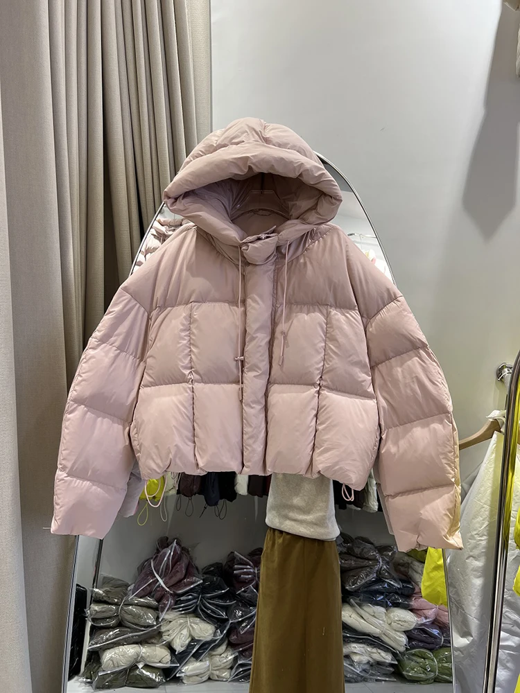 Short Women Jacket 2025 New Coats Down Hooded Thick Warm Puffer Jacket Loose Korean Parkas Quilted Outerwears Winter Coat Female